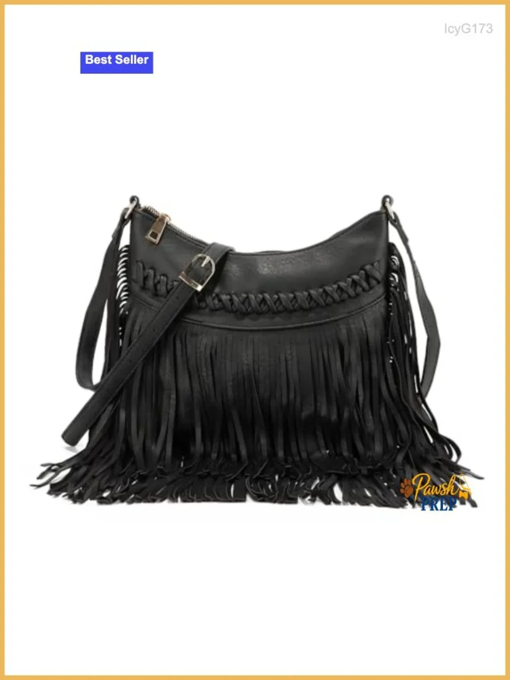 Vegan Leather Fringe Tassel Hobo Crossbody Bag with Adjustable Strap
